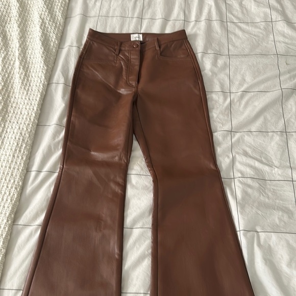 Aritzia Pants - Never worn Aritzia faux leather pants in cognac color